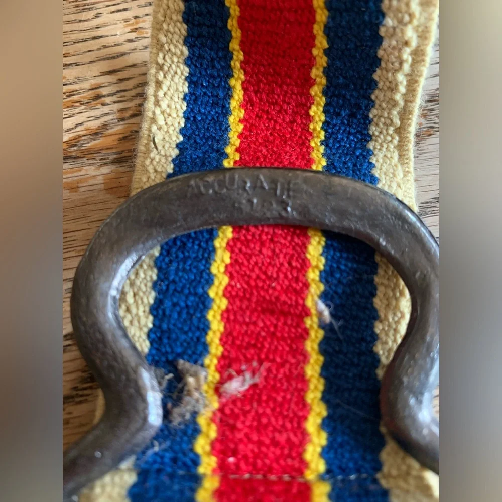 Vintage 70s/80s Striped Twill Stretch Belt Interlocking Buckle Retro Hippie